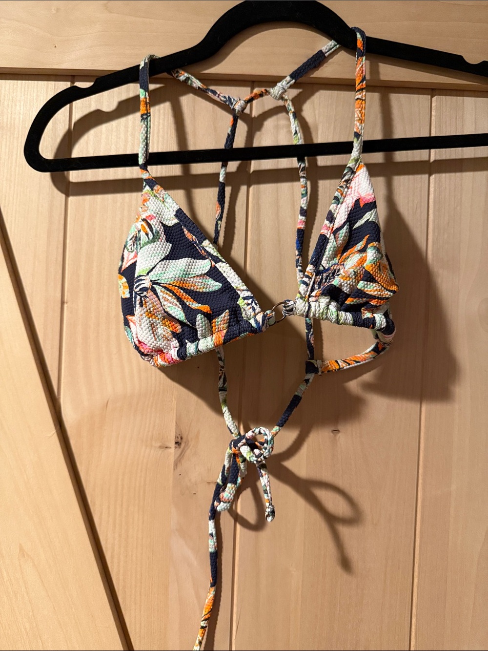 Maaji Floral Triangle Bikini Top in Navy, Orange & Cream